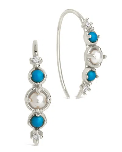 Sterling Forever Indra Cz Turquoise & Pearl Hook Earrings In Silver