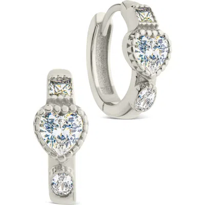 Sterling Forever Inez Dainty Cubic Zirconia Heart Micro Hoop Earrings In Gray