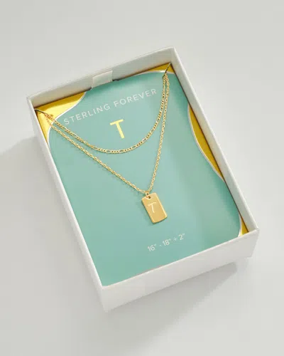 Sterling Forever Initial Tag Layered Chain Necklace In Gold
