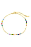 Sterling Forever Iridiana Rainbow Beaded Bracelet In Gold
