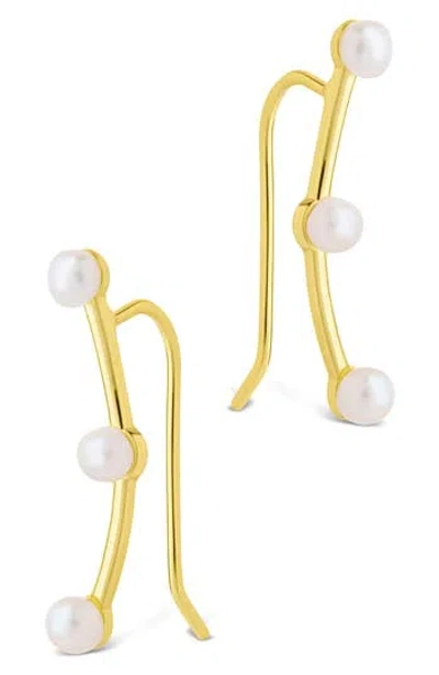 Sterling Forever Isabel Faux Pearl Trio Crawler Earrings In Gold