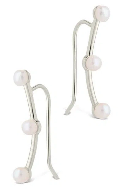 Sterling Forever Isabel Faux Pearl Trio Crawler Earrings In Silver