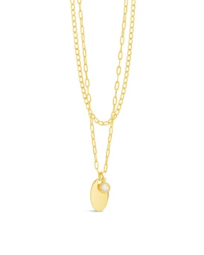 Sterling Forever Isla Bezel Opal & Chain Layered Necklace In Gold