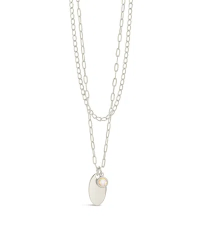 Sterling Forever Isla Bezel Opal & Chain Layered Necklace In Silver