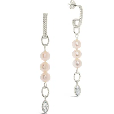 Sterling Forever 6mm Pearl Cz Ivanna Charm Dangle Earrings In Metallic