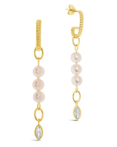 Sterling Forever Ivanna Cz Charm Pearl Dangle Earrings In Gold