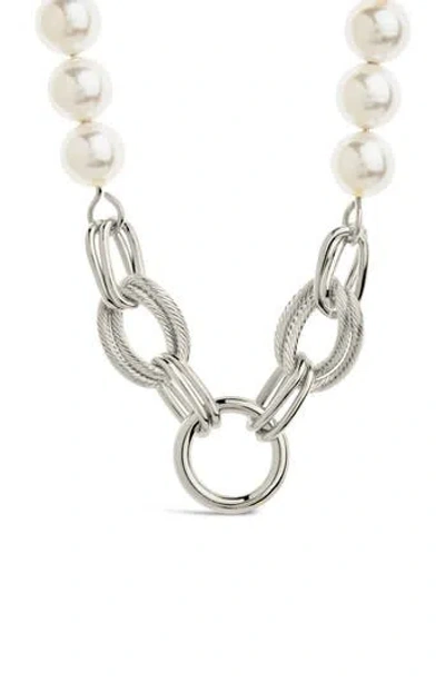 Sterling Forever Ivanna Faux Pearl Chain Necklace In Silver