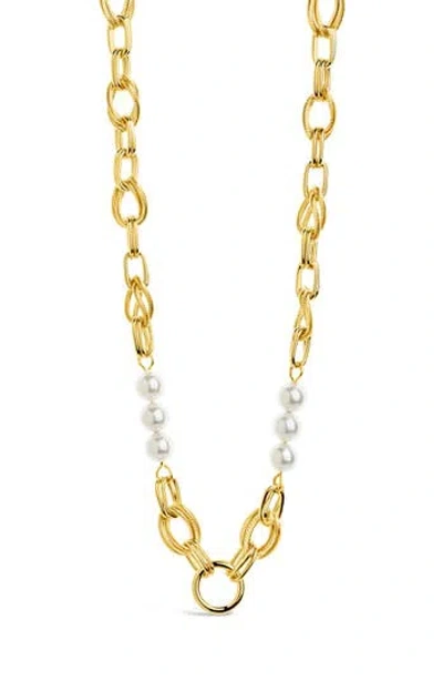 Sterling Forever Ivanna Faux Pearl Chain Necklace In Gold