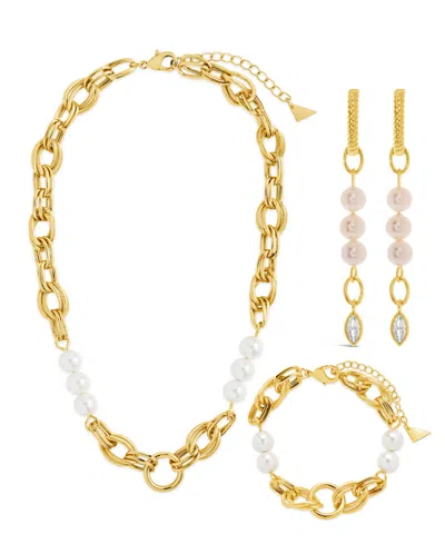 Sterling Forever Ivanna Mother Of Pearl Chain Matching Set In Gold