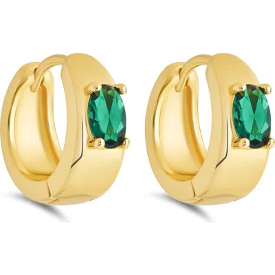 Sterling Forever Janelle Oval Cz Inlay Hoop Earrings In Gold