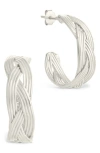 Sterling Forever Janet Ribbed Hoop Earrings In Metallic