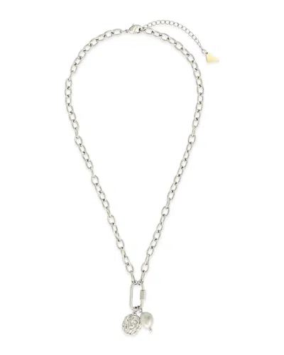 Sterling Forever Jaxie Carabiner Charm Necklace In Metallic