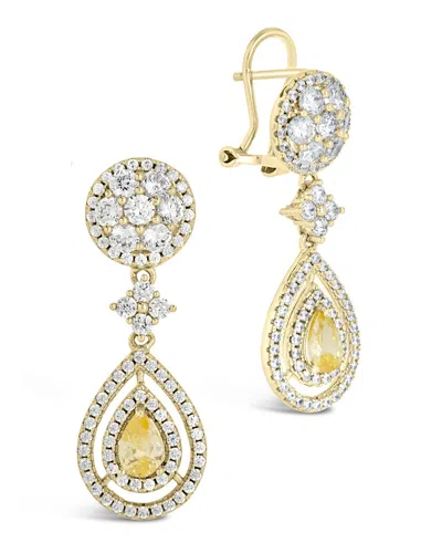 Sterling Forever 14k Plated Cz Jennifer Drop Studs In Metallic