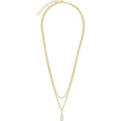 Sterling Forever Jodie Cubic Zirconia Pendant Layered Necklace In Gold