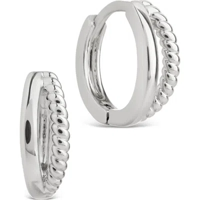 Sterling Forever Judit Braided & Polished Micro Huggie Hoop Earrings In Silver