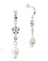 Sterling Forever June Cz Flower & Pearl Hoop Earrings In Metallic