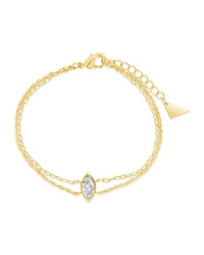 Sterling Forever Karlie Cz & Layered Chain Bracelet In Gold