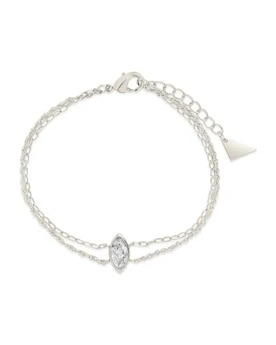 Sterling Forever Karlie Cz & Layered Chain Bracelet In Silver