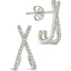 Sterling Forever Katie Cubic Zirconia Cross Stud Earrings In Metallic