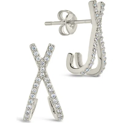 Sterling Forever Katie Cubic Zirconia Cross Stud Earrings In Metallic