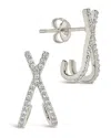 Sterling Forever Katie Cubic Zirconia Cross Stud Earrings In Metallic