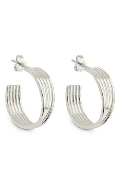 Sterling Forever Katya Textured Hoop Earrings In Metallic