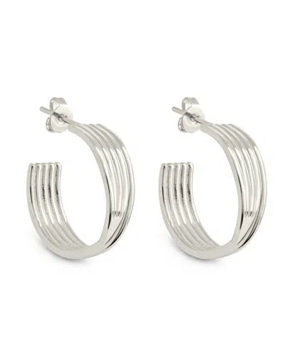 Sterling Forever Katya Textured Hoop Earrings In Silver