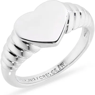 Sterling Forever Kayla Heart Shaped Signet Ring In Metallic