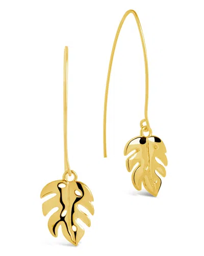 Sterling Forever Keilani Monstera Leaf Threader Earrings In Gold