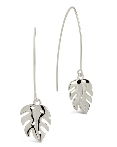 Sterling Forever Keilani Monstera Leaf Threader Earrings In Silver