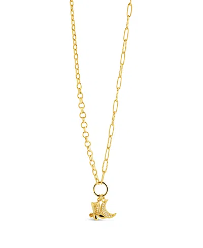 Sterling Forever Kelsea Cubic Zirconia Boot Moon Pendant Charm Necklace In Gold