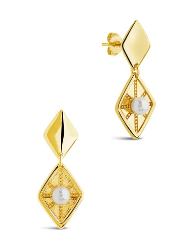 Sterling Forever 14k Plated 4-5mm Pearl Textured Drop Earrings In Gold
