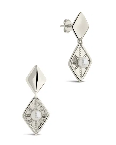 Sterling Forever Kenza Pearl Drop Earrings In Silver
