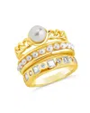 Sterling Forever Kimber Set Of 3 Faux Pearl & Cubic Zirconia Stackable Rings In Gold