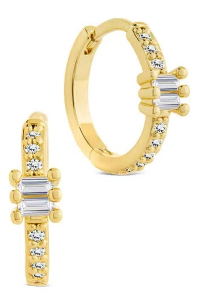 Sterling Forever Kristin Emerald Cut Cubic Zirconia Micro Hoop Earrings In Gold