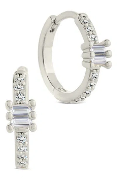 Sterling Forever Kristin Emerald Cut Cubic Zirconia Micro Hoop Earrings In Silver