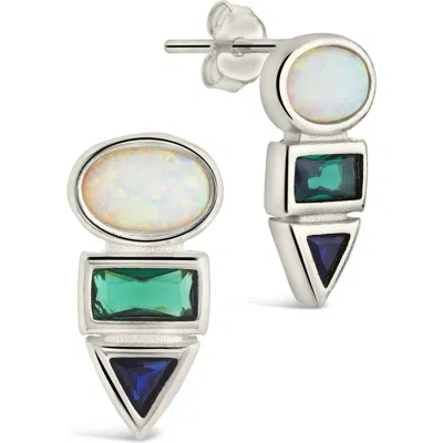 Sterling Forever Lana Opal & Cubic Zirconia Stud Earrings In Silver