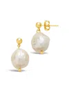 Sterling Forever Large Baroque Pearl Drop Studs In Gold
