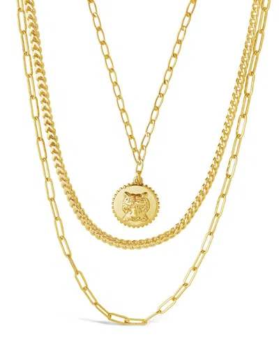 Sterling Forever Layered Chain Necklace With Tiger Charm In Gold