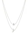 Sterling Forever Rhodium Plated Cz Layered Crescent & Star Necklace In Metallic
