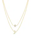 Sterling Forever Layered Cz Crescent & Star Necklace In Gold