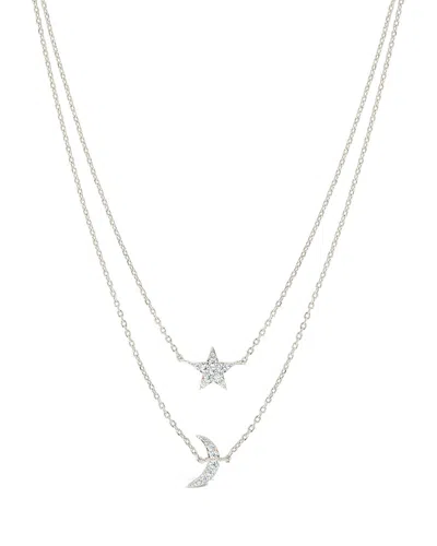 Sterling Forever Layered Cz Crescent & Star Necklace In Silver