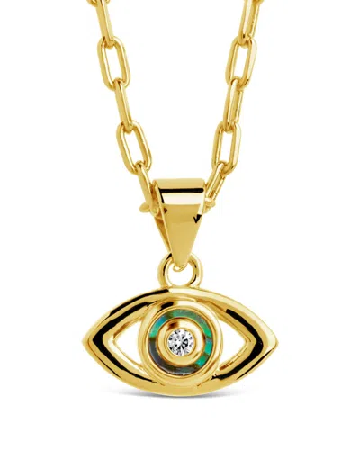 Sterling Forever Leidy Cz & Mother Of Pearl Evil Eye Pendant Necklace In Gold