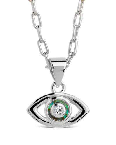 Sterling Forever Leidy Cz & Mother Of Pearl Evil Eye Pendant Necklace In Metallic