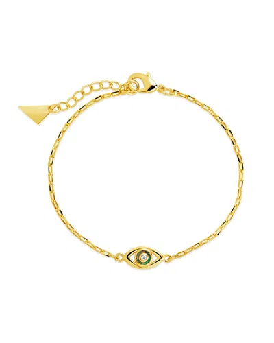Sterling Forever Leidy Cz & Mother Of Pearl Evil Eye Station Bracelet In Gold
