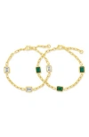 Sterling Forever Lennox Set Of 2 Cubic Zirconia Station Chain Bracelets In Gold