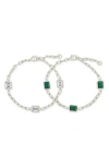 Sterling Forever Lennox Set Of 2 Cubic Zirconia Station Chain Bracelets In Silver