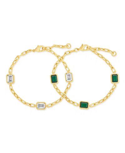 Sterling Forever Lennox Station Cubic Zirconia Chain Bracelet In Gold