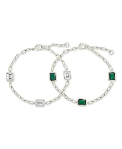Sterling Forever Lennox Station Cubic Zirconia Chain Bracelet In Silver