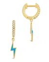 Sterling Forever Lightning Bolt Charm Hoop Earrings In Gold